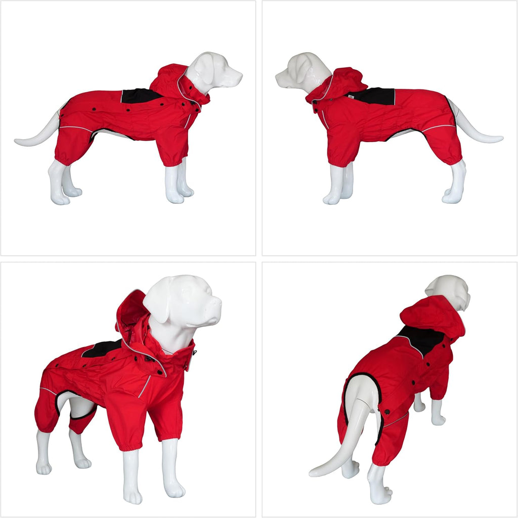 LOVELONGLONG Fleece-Lined Dog Raincoat with Removable Hood – Waterproof Winter Full Body Dog Jacket – Windproof Snowproo