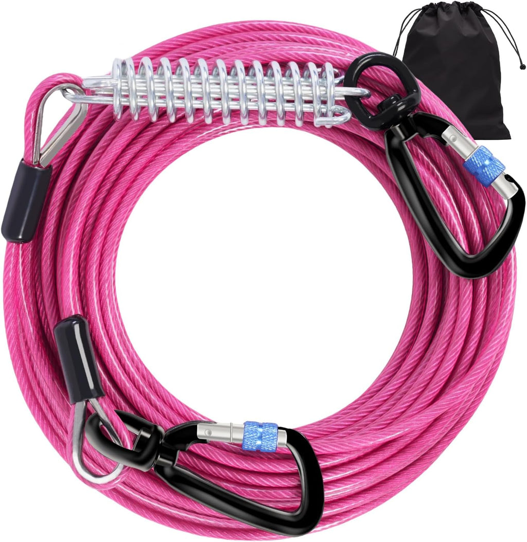 Heavy Duty Tie Out Cable for Yard - 50FT-1000LBS Break Strength, Swivel Lockable Hook & Spring, Chew Proof Dog Chain for