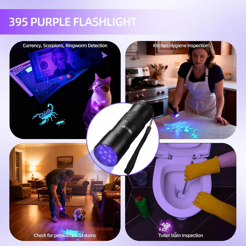 UV Flashlight Black Light–Small Portable Mini 12 LED Blacklight Flashlight for Hidden Stain Detection in Room, Resin Cur