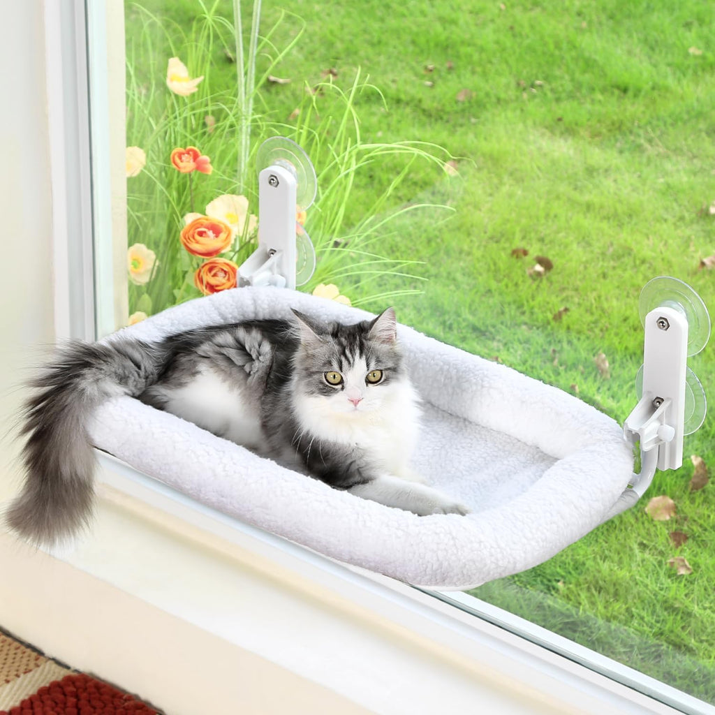 Zakkart Foldable Cat Hammock for Window (White Bolster Bed, Medium)