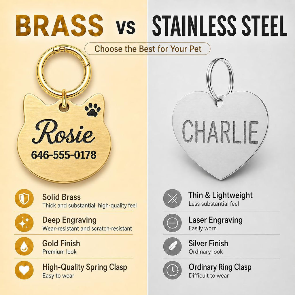 Personalized Cat Tag, Solid Brass Cat ID Tag, Deep Engraved Pet Name Tag