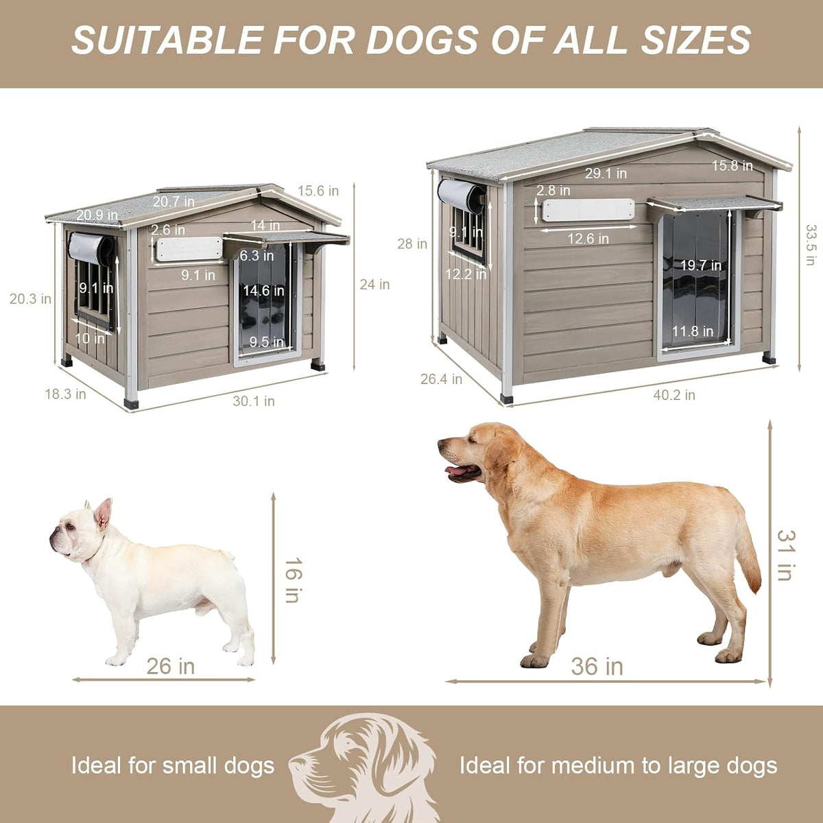 Dog House Outdoor with Reinforced Iron Frame Wooden Kennel