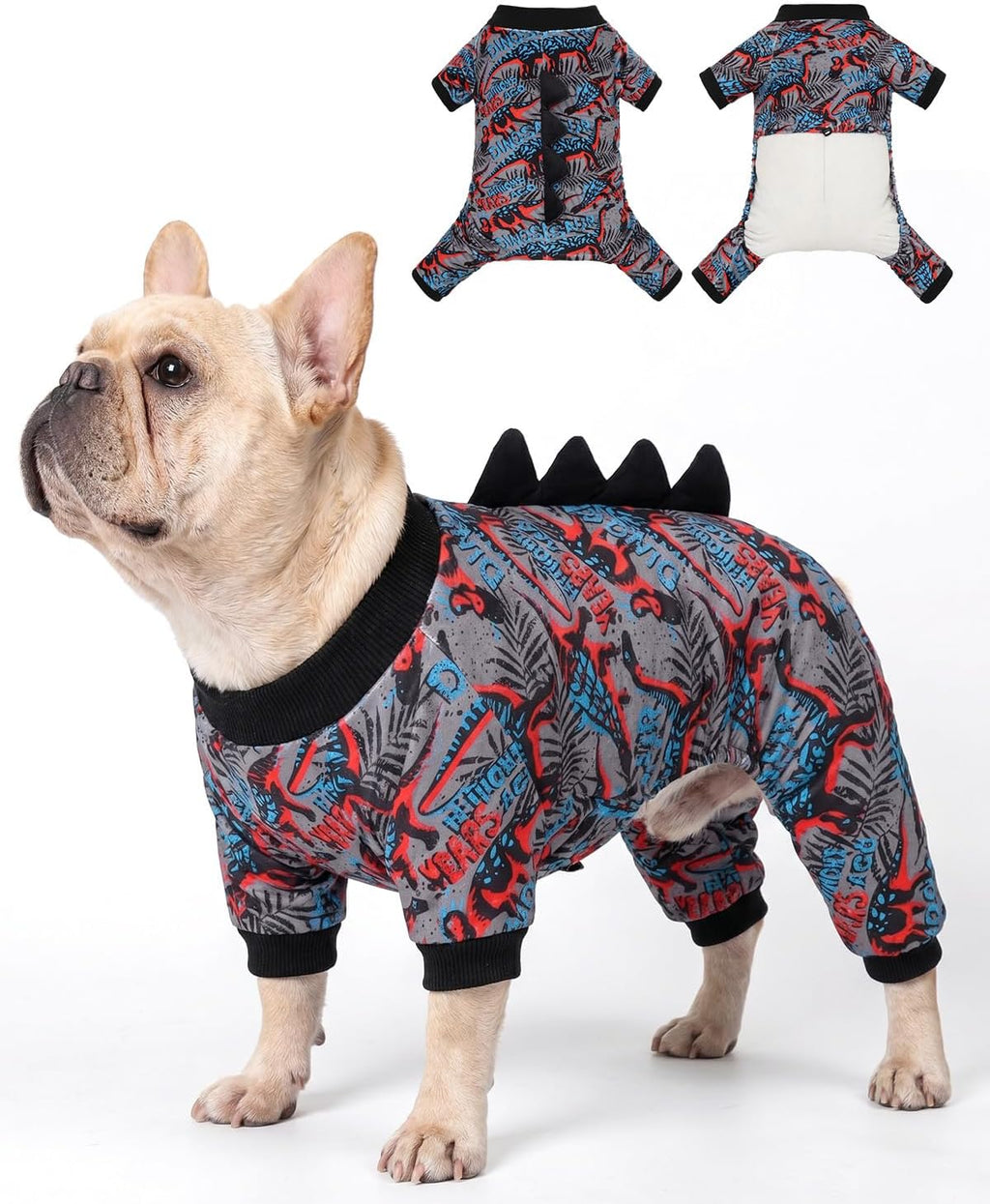 CuteBone Dinosaur Costume Dog Pajamas, Stretchy Spandex Crystal Velvet Sleepwear Coat for Small Dogs, Soft & Warm Pet Ou