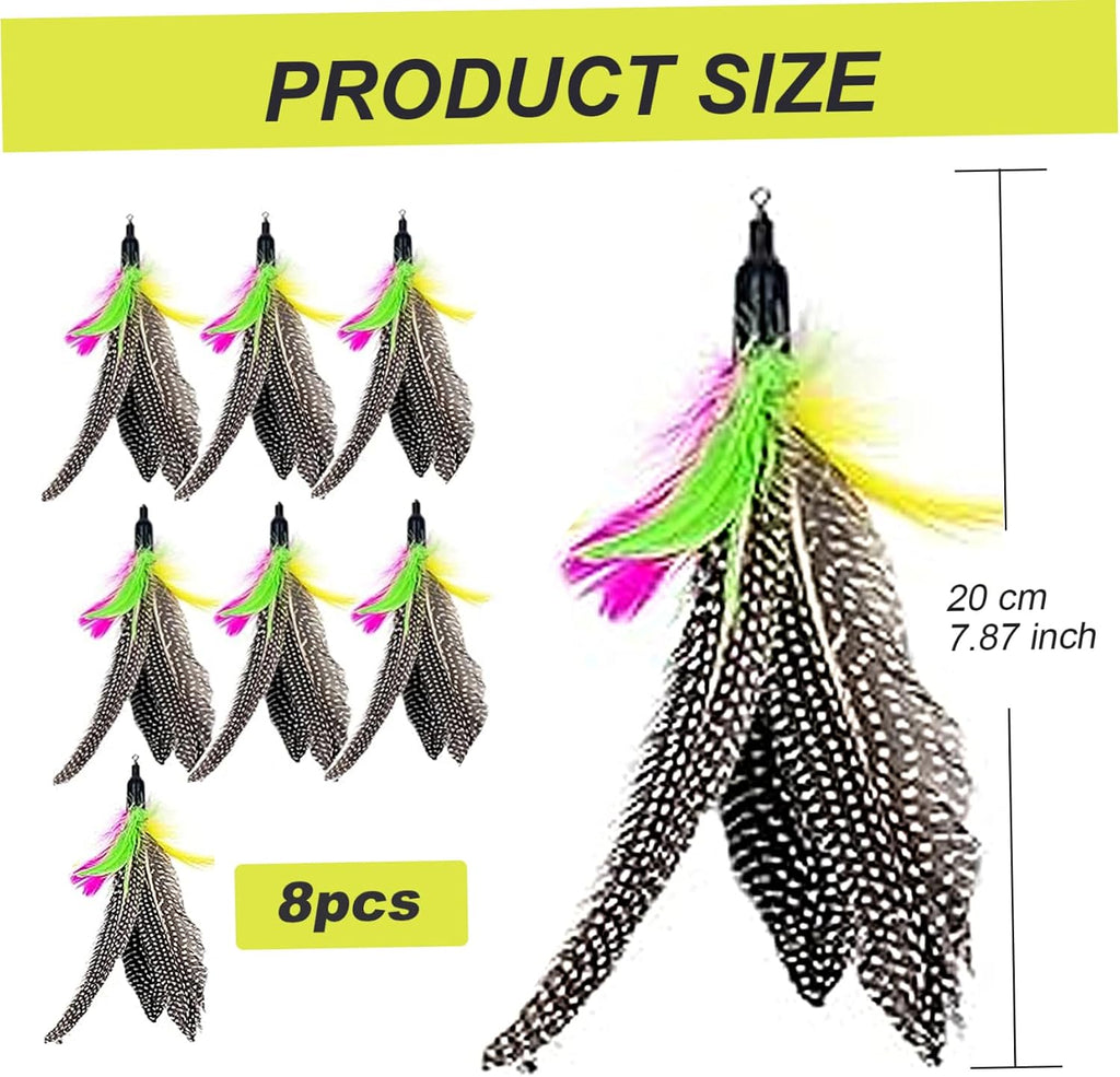 8PCS Cat Toys Feathers Replacements 7.9'' Natural Cat Wand Toy Replacements with Loop Long-Lasting Fishing Pole Toy for 