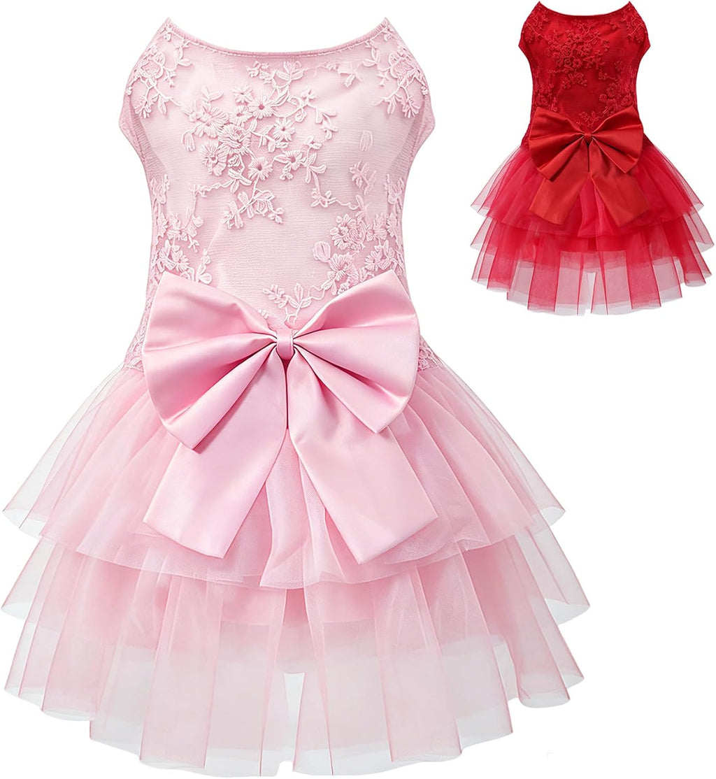 Dog Dress Wedding Outfits, Princess Lace Tutu Strappy Skirt for Female Puppy Small Medium Dogs Girl Cats Costume (Lace P