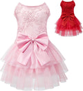 Dog Dress Wedding Outfits, Princess Lace Tutu Strappy Skirt for Female Puppy Small Medium Dogs Girl Cats Costume (Lace P