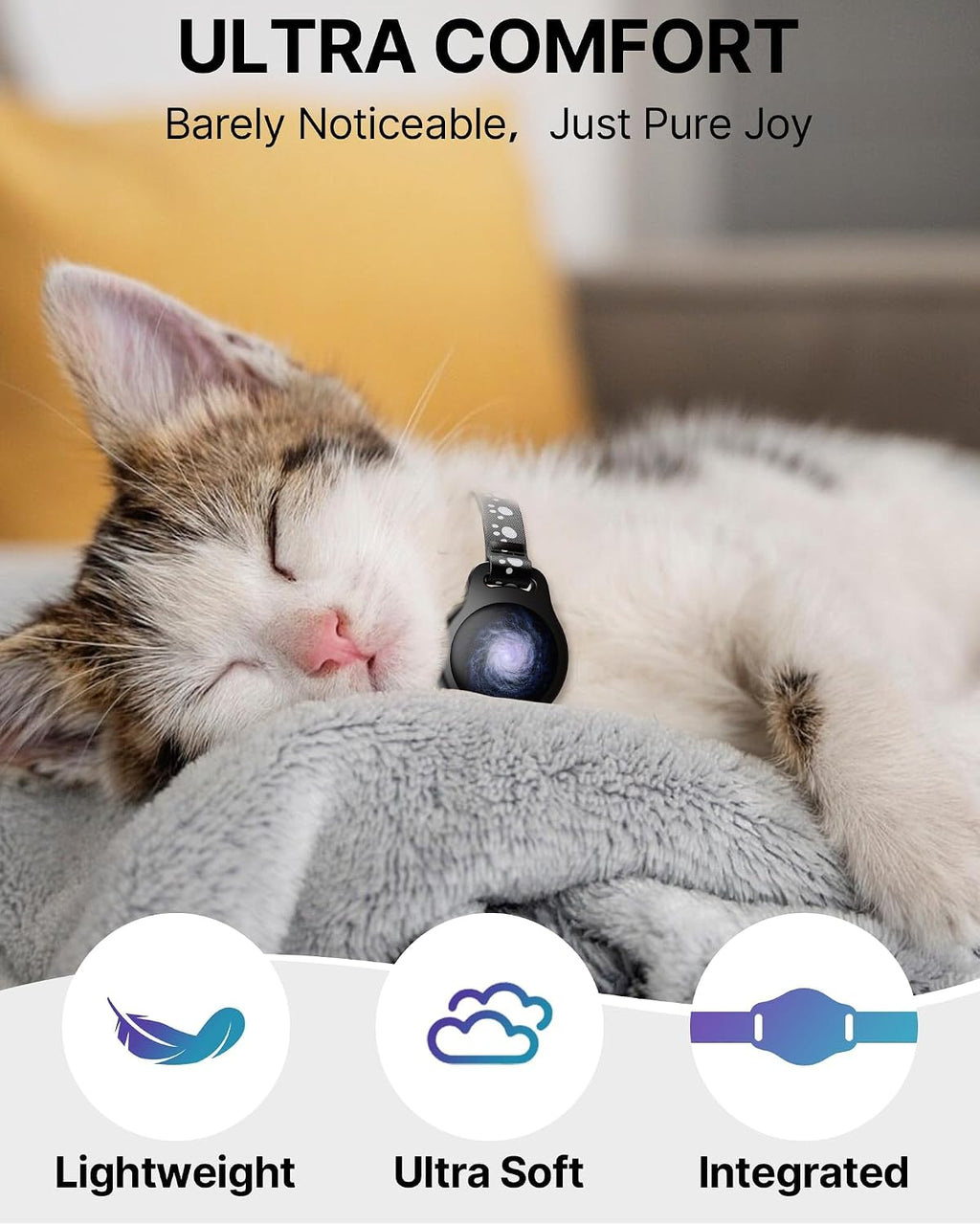 Cat Tracker Collar with Finder Tag - Waterproof Airtag Cat Collar, Black