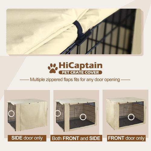 30-Inch Dog Crate Cover with Mesh, Waterproof Kennel Cover, Beige