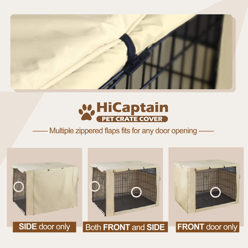 HiCaptain 36-Inch Dog Crate Cover with Mesh, Waterproof Kennel Cover, Beige