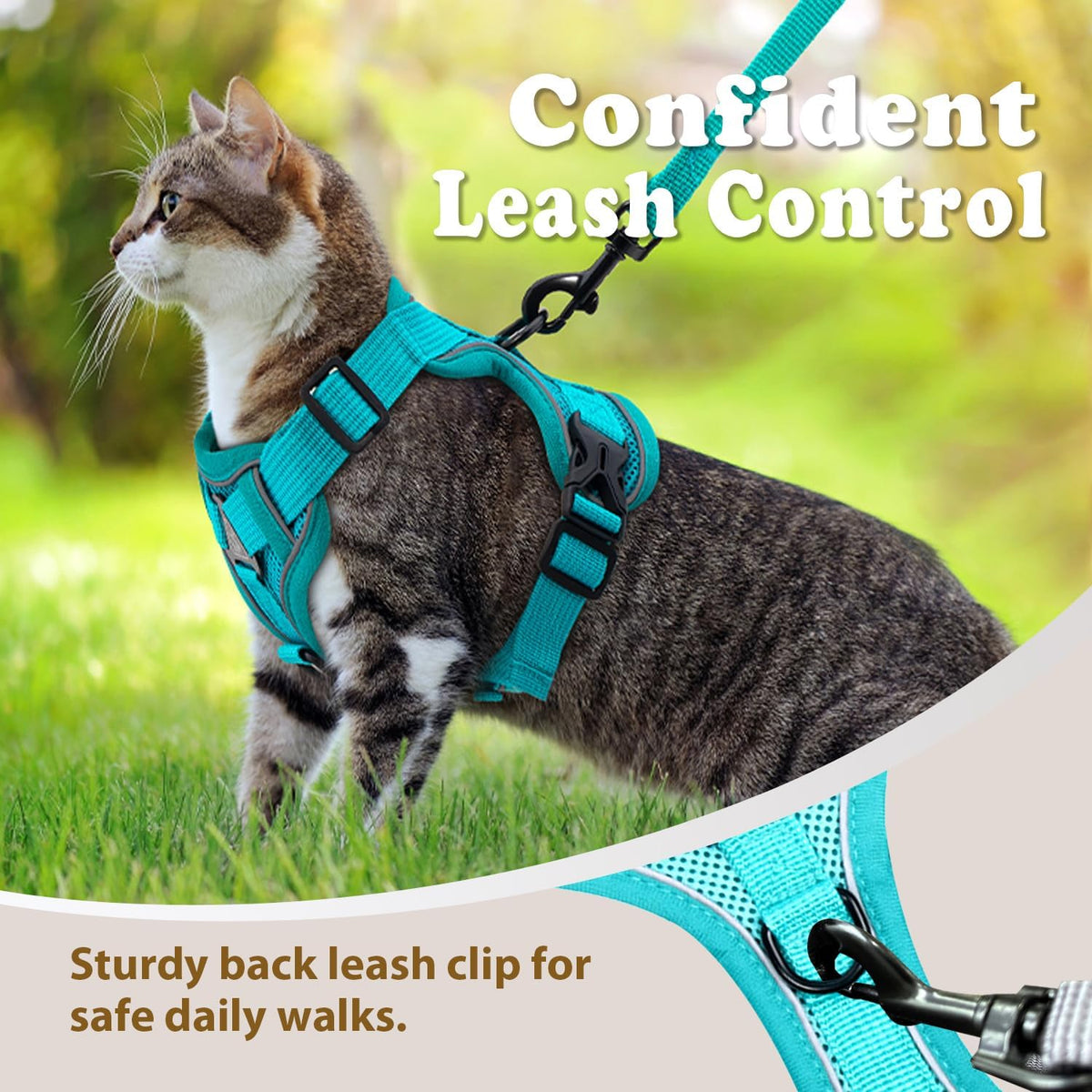 Cat Harness and Leash for Walking, Escape Proof Soft Adjustable Vest Harnesses for Cats (Emerald, M : Cat Weight 6.6-9.9