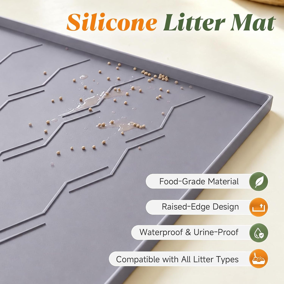 Songrey Silicone Cat Litter Mat 34" x 22", Large Litter Trapping Mat, Gray