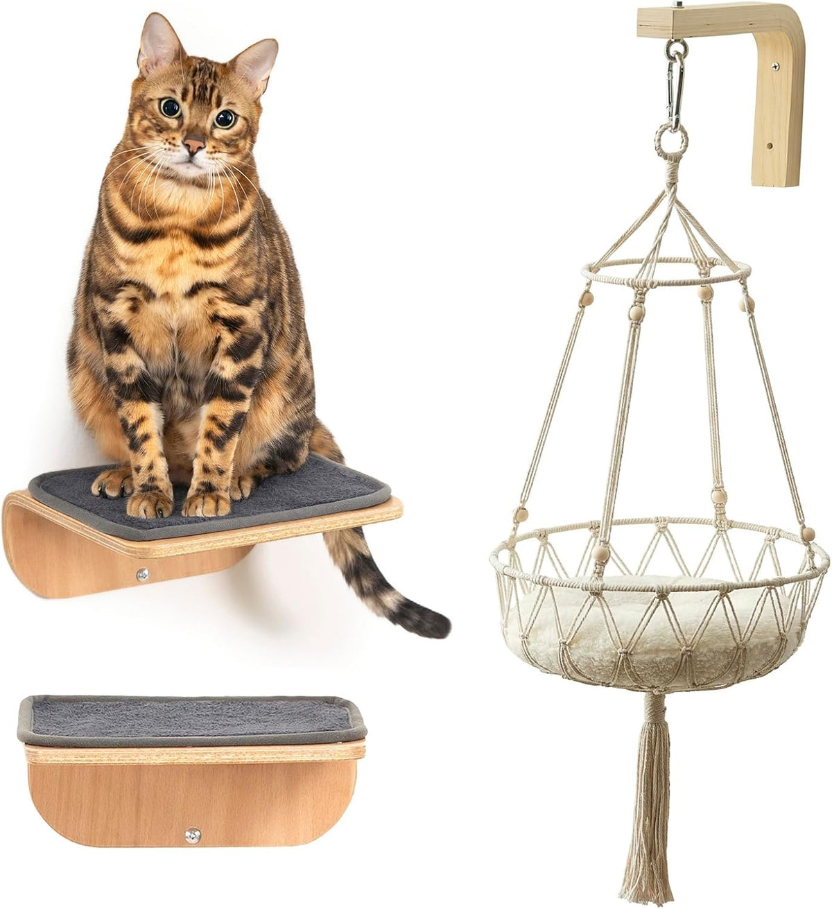 Cat Wall Shelves for Cat Wall Steps, Perch, Ladder, Wooden Floating Modern Mounted Space Saving Furniture with Scratchin