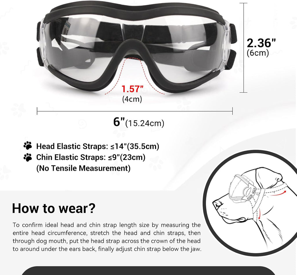 Dog Goggles for Medium to Large Breeds, Anti-UV Waterproof Windproof Dog Sunglasses with Adjustable Straps, Anti-Fog Ven