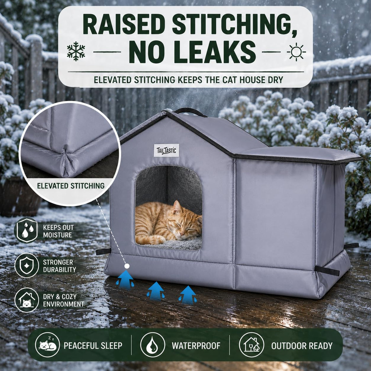 Tailtastic Weatherproof Outdoor Cat House Seamless Leakproof Bottom