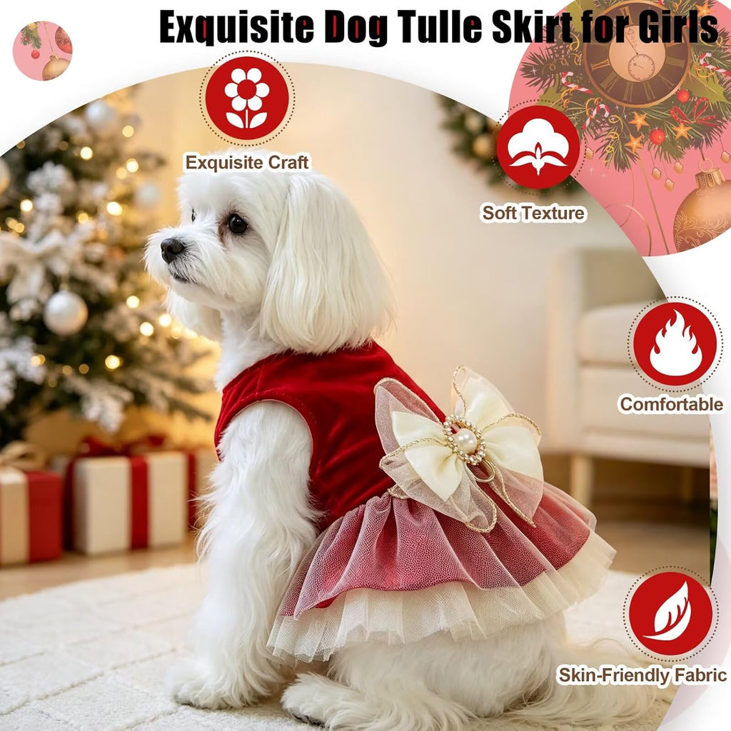 Christmas Dog Dress Girl Princess Dresses for Small Medium Dogs