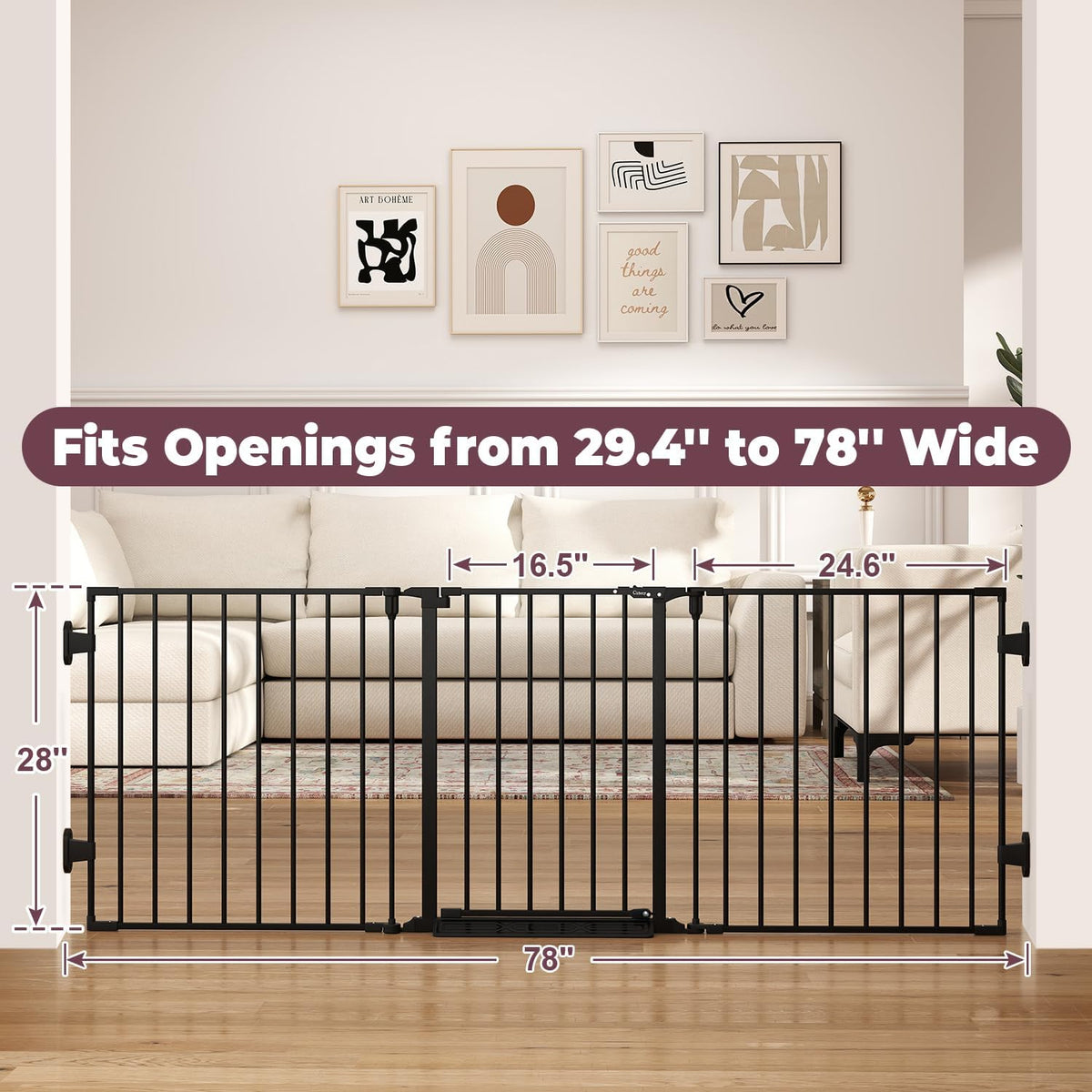 29.4-78" Extra Wide Baby Gate, Long Dog Gates Indoor for Stairs