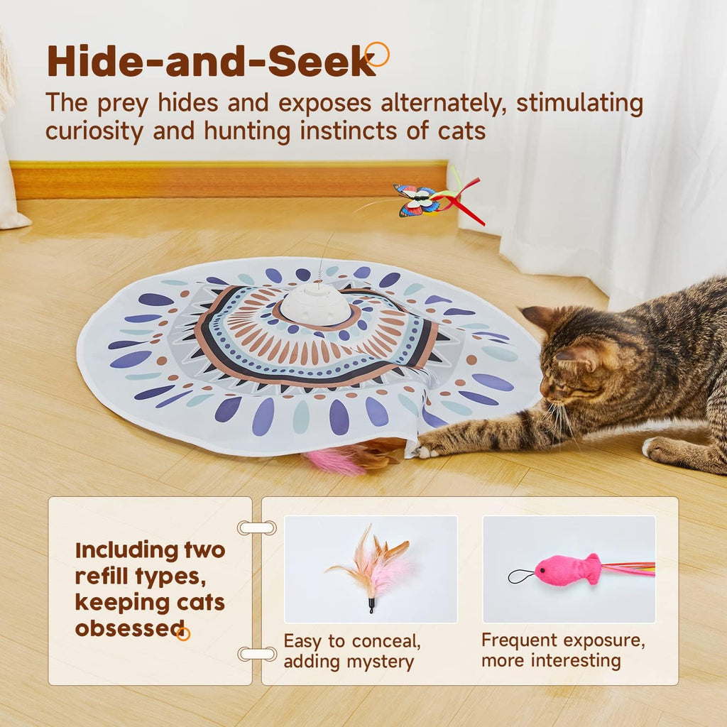 Potaroma Cat Toys Chargeable, 3in1 Hide and Seek for Kittens, Interactive Automatic Play, Fluttering Butterfly, Moving W
