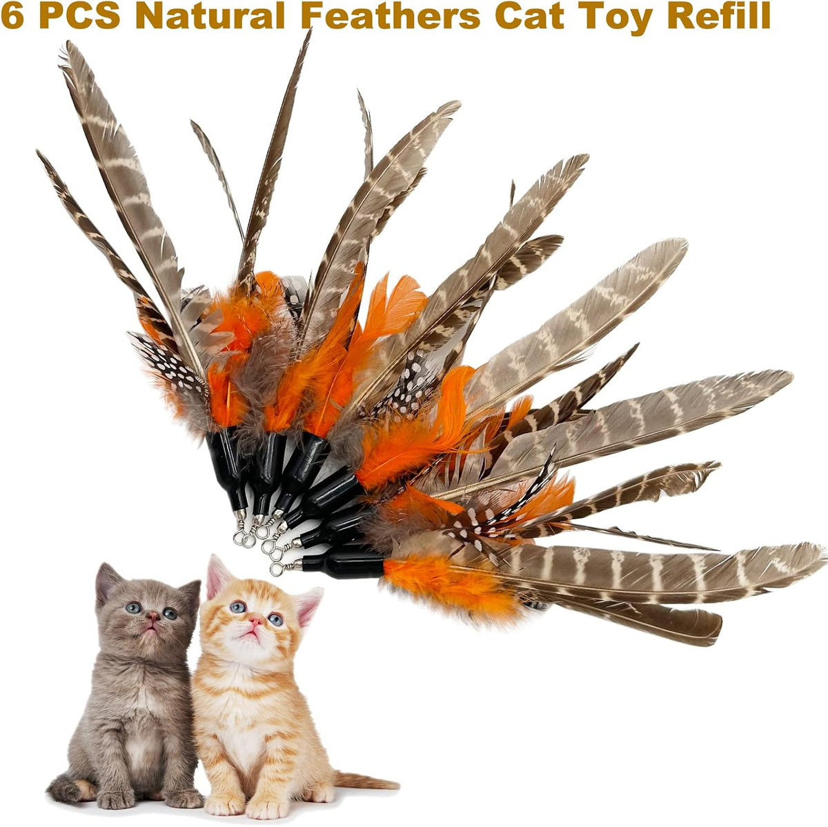 Cat Feather Toys Refills, 6 Pieces Handmade Da Bird Feathers Refill, Cat Wand Replacement Feather for Indoor Cats (B)
