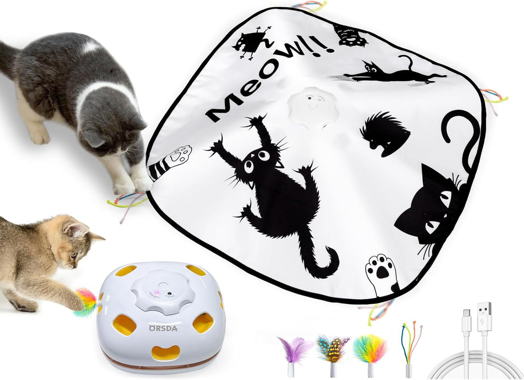 ORSDA Cat Toys for Indoor Cats, 4 in 1 Interactive Automatic Kitten Toys Hide and Seek with Mat, 8 Holes Mice Whack-A-Mo