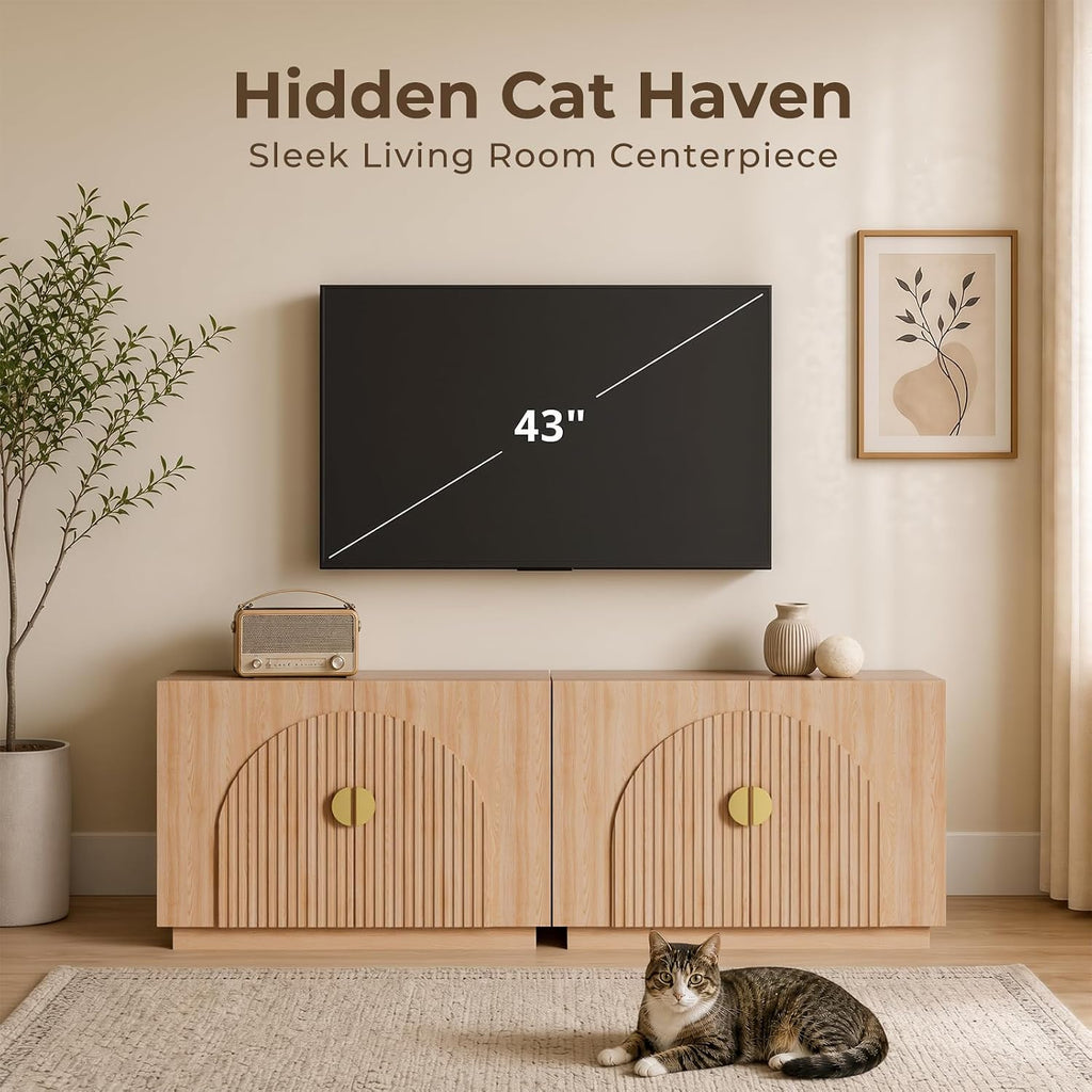 Amunrbrek Cat Litter Box Enclosure Furniture, 31.5" Arched Fluted Cabinet