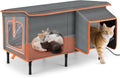 Heated Cat House for Outside in Winter, Weatherproof Outdoor Cat House with Cat Heating Pad, Waterproof &Safe Escape Doo