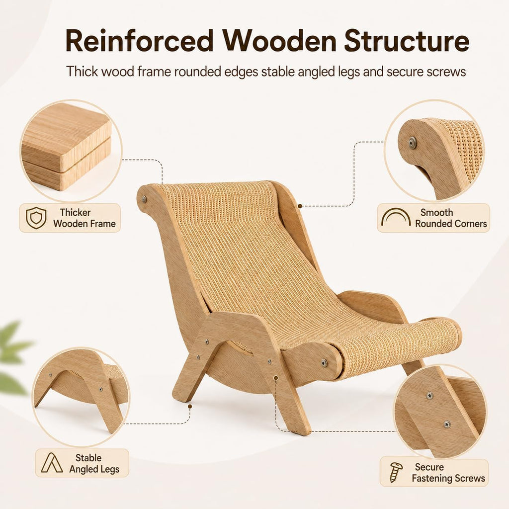 Cat Scratch Lounger Chair, 2-in-1 Sisal Scratcher Board Bed, Standard