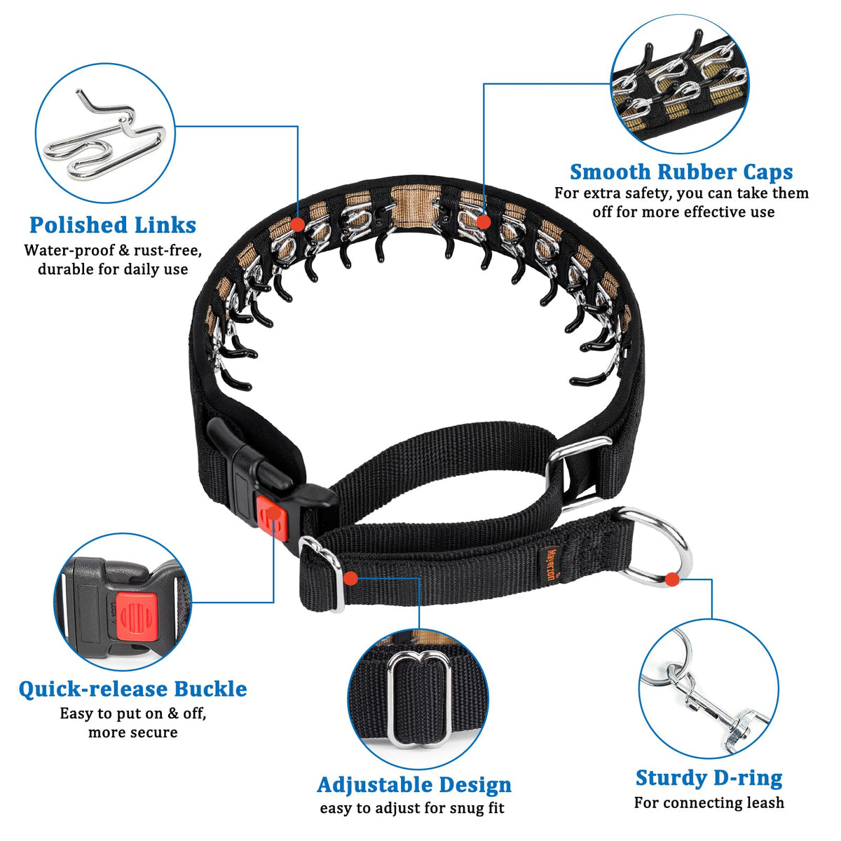 Mayerzon Martingale Dog Collar No Pull, Black, M | Neck Cir 14.5"-18.5"