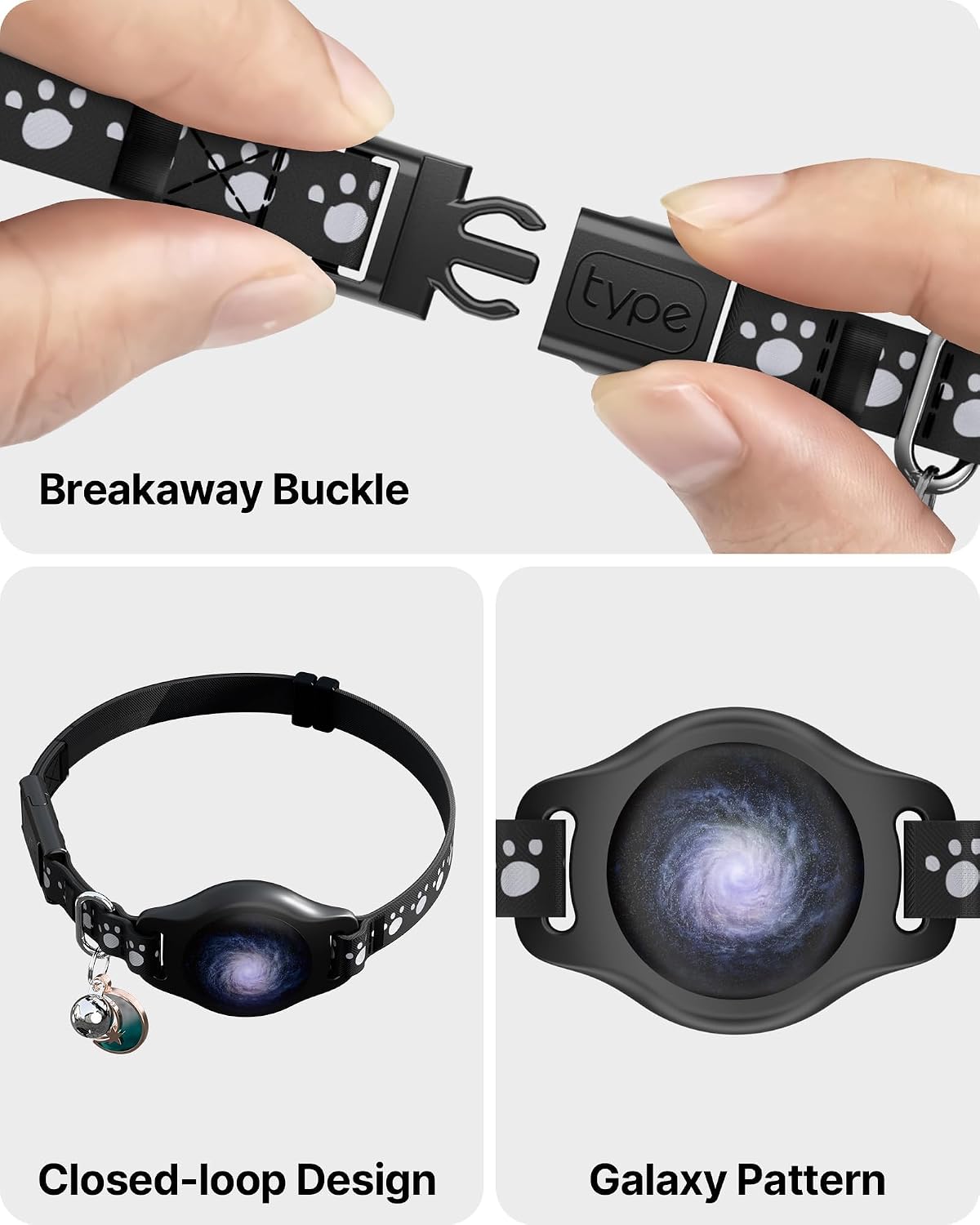 Cat Tracker Collar with Finder Tag - Waterproof Airtag Cat Collar, Black