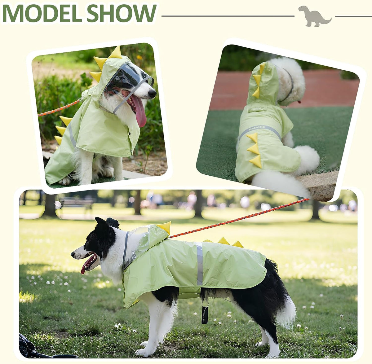 MAMORE Waterproof Dog Raincoat,Adjustable Dog Rain Coat with Hood