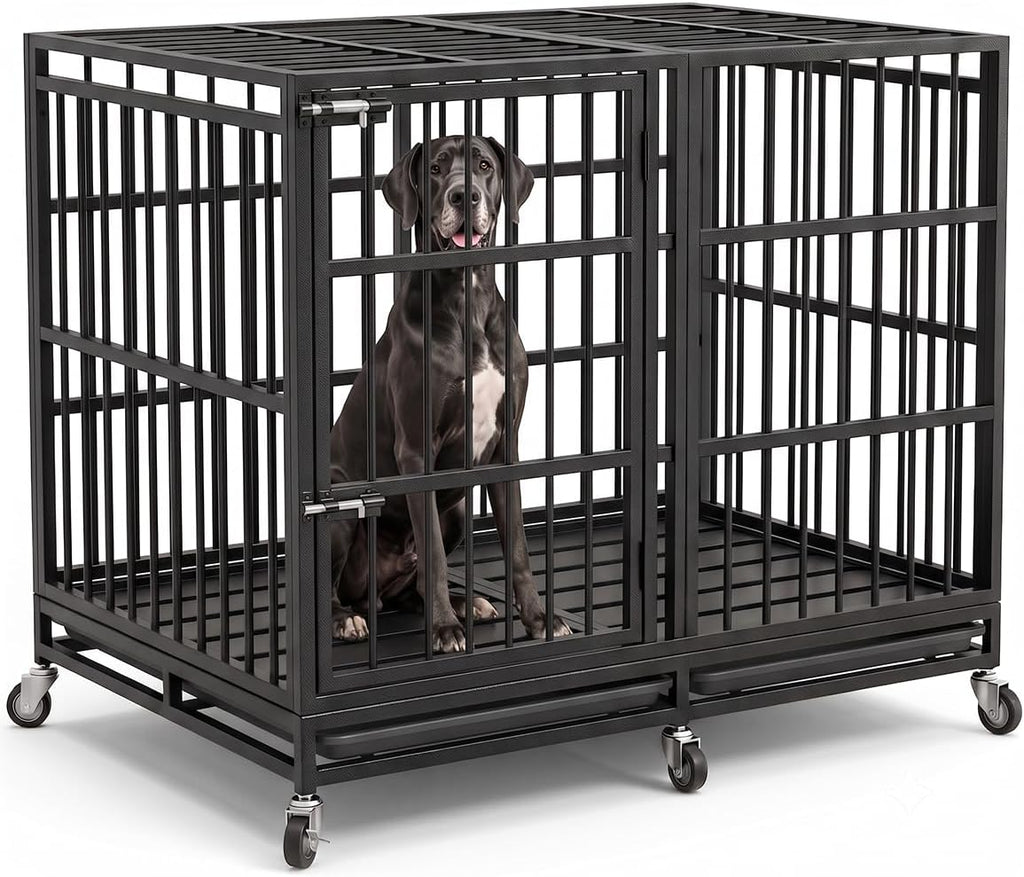 BOLDBONE 48 inch Heavy Duty Indestructible and Escape-Proof Dog Crate Cage Kennel for Large Dogs, High Anxiety Dog Crate