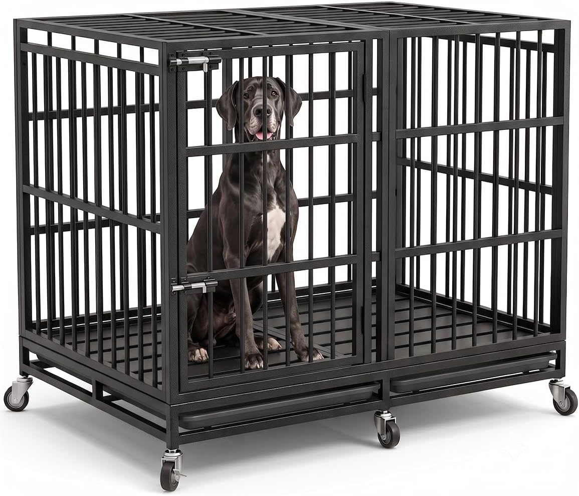 BOLDBONE 48 inch Heavy Duty Indestructible and Escape-Proof Dog Crate Cage Kennel for Large Dogs, High Anxiety Dog Crate