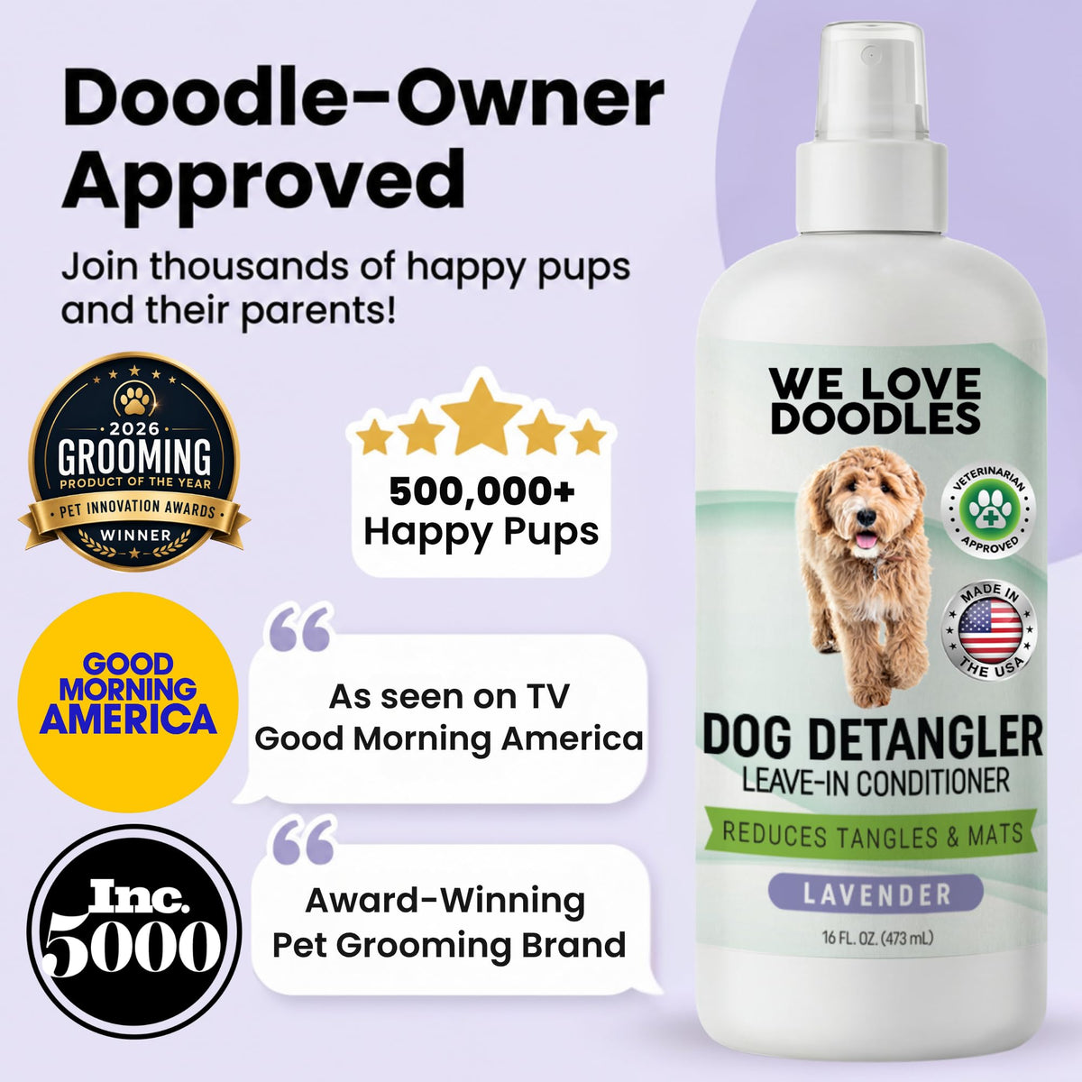Dog Detangler Spray, Leave-In Conditioner Spray for Dogs, Lavender, 16 OZ