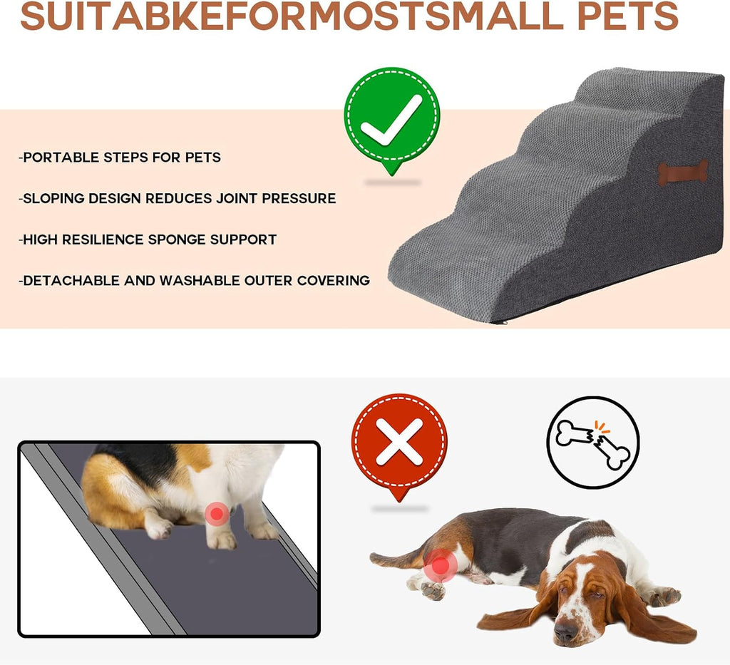 Foam Dog Stairs for Couch, 4 Step Pet Ramp Grey
