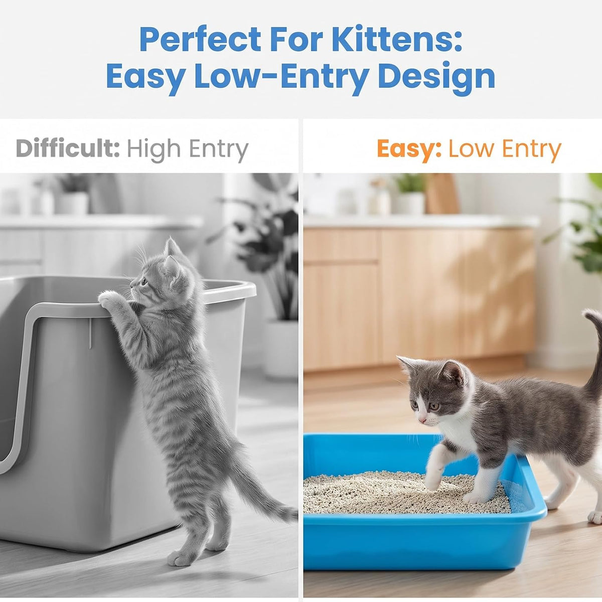 6 Pack Small Kitten Litter Box 1.6 inch Low Entry Litter Box with Scooper