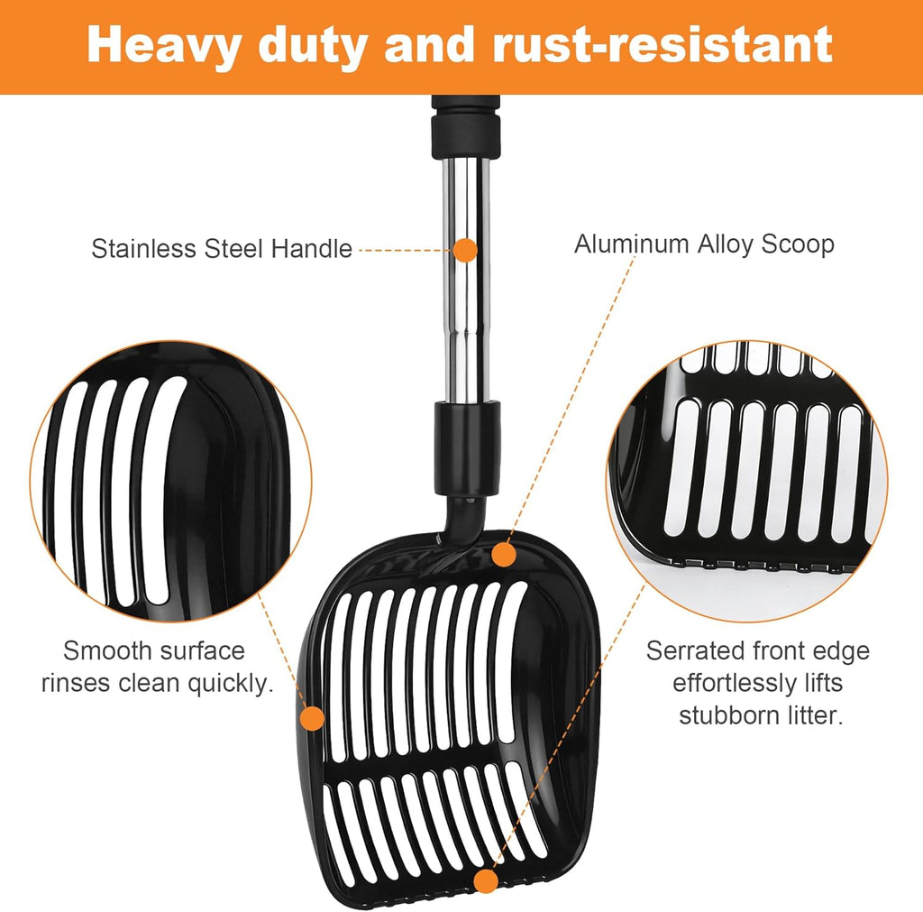 Cat Litter Scoop, Metal Litter Scooper with Detachable Long Handle