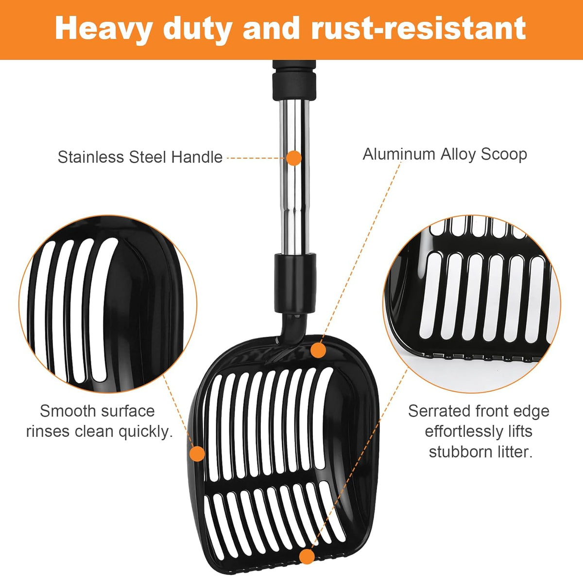 Cat Litter Scoop, Metal Litter Scooper with Detachable Long Handle