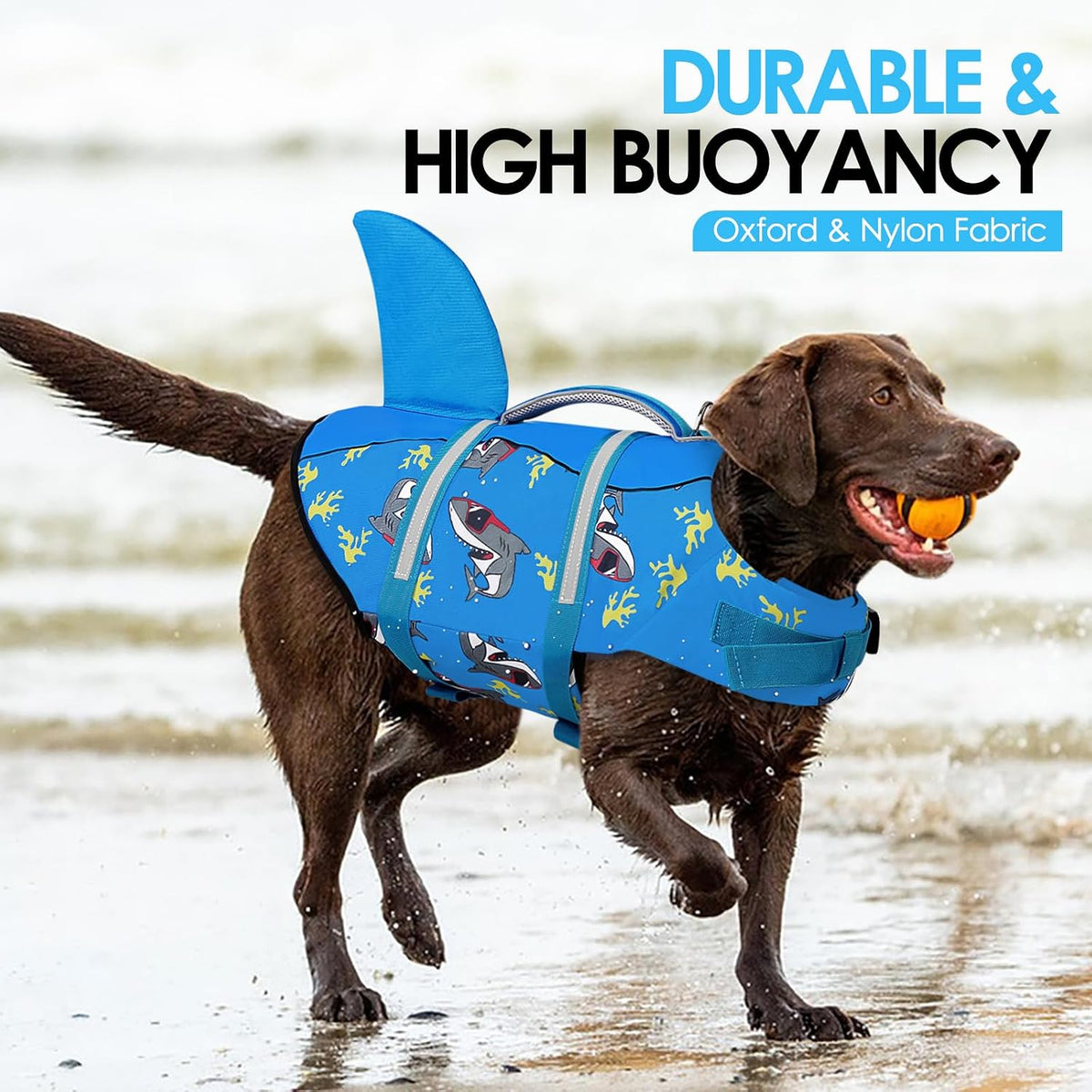 Dog Life Jacket Shark Dog Life Vest for Swimming Boating, M
