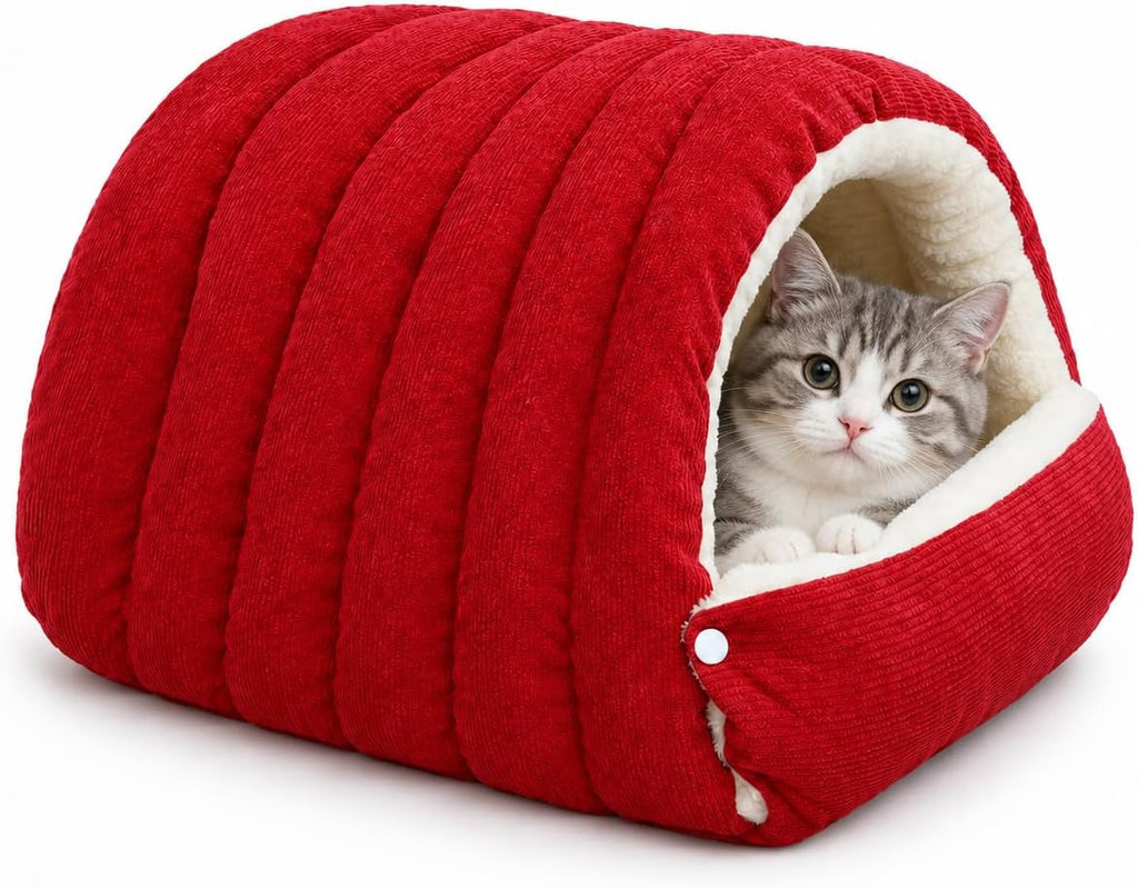 Cat Houses Bed for Indoor Cats, Cat Bed Cave Cat House (Red, S)