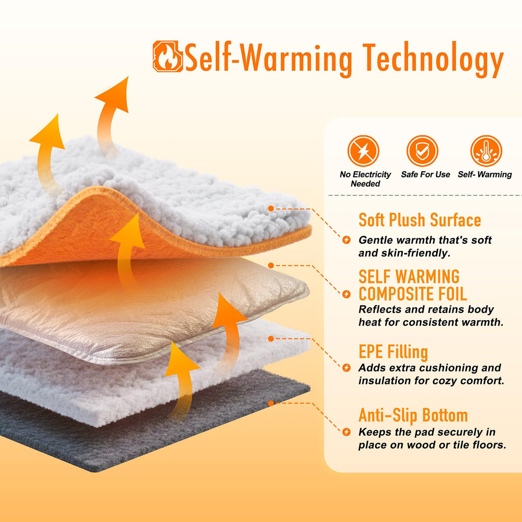 Self Warming Cat Bed, 2.0 Upgraded Thermal Mat for Indoor Cats, 15 x 19 In