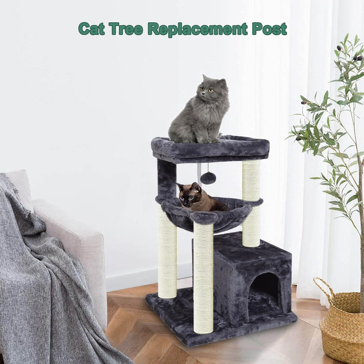Cat Scratching Post Replacement Pole, 2 PCS 15.7in Cat Tree Replacement Post, Natural Sisal Cat Tree Replacement Parts w
