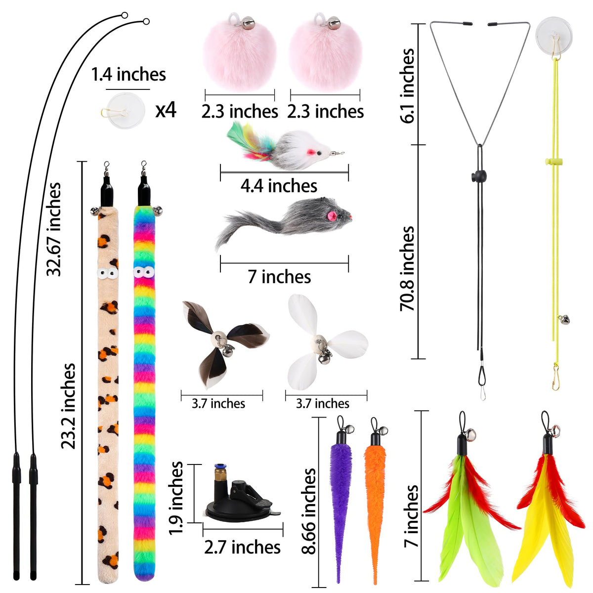 Soarer 4in1 Interactive Cat Wand Toys with Suction Cup for Indoor Cat,12Pcs