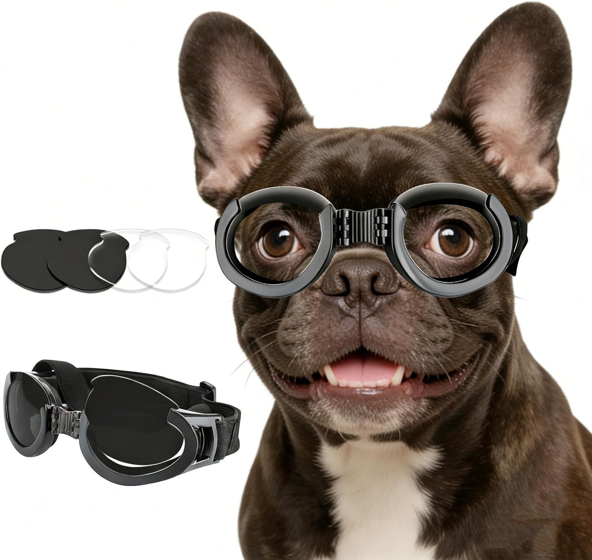 Clear Dog Goggles for Small Dogs, UV Dog Sunglasses Outdoor Eye Protection, Small Glasses for Dogs Cycling Driving Ridin