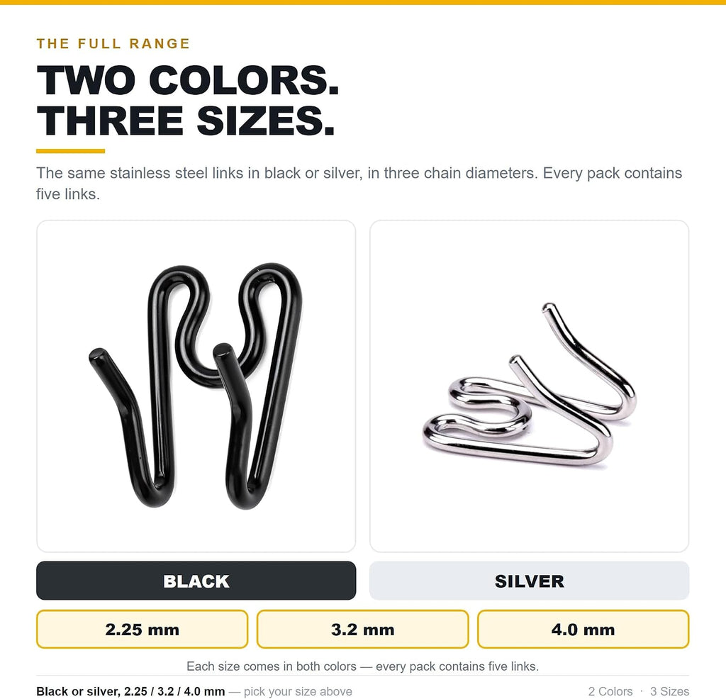 (5 Pack) Stainless Steel Dog Collar Extra Links Designed for 2.25mmH-S Collar Links, Black