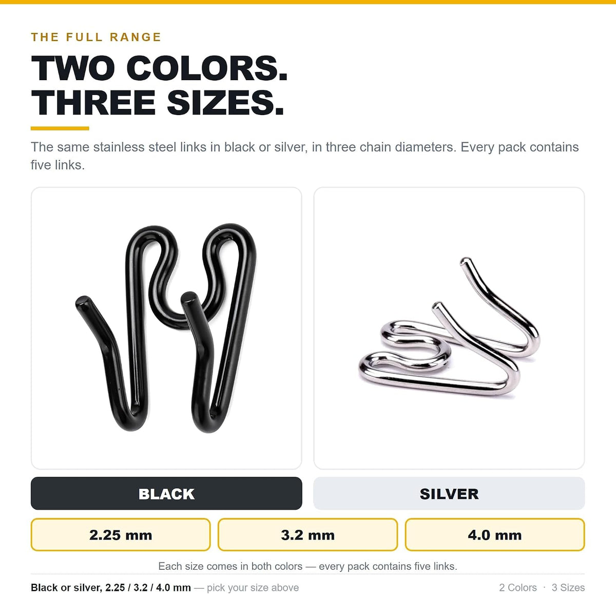 (5 Pack) Stainless Steel Dog Collar Extra Links Designed for 2.25mmH-S Collar Links, Black