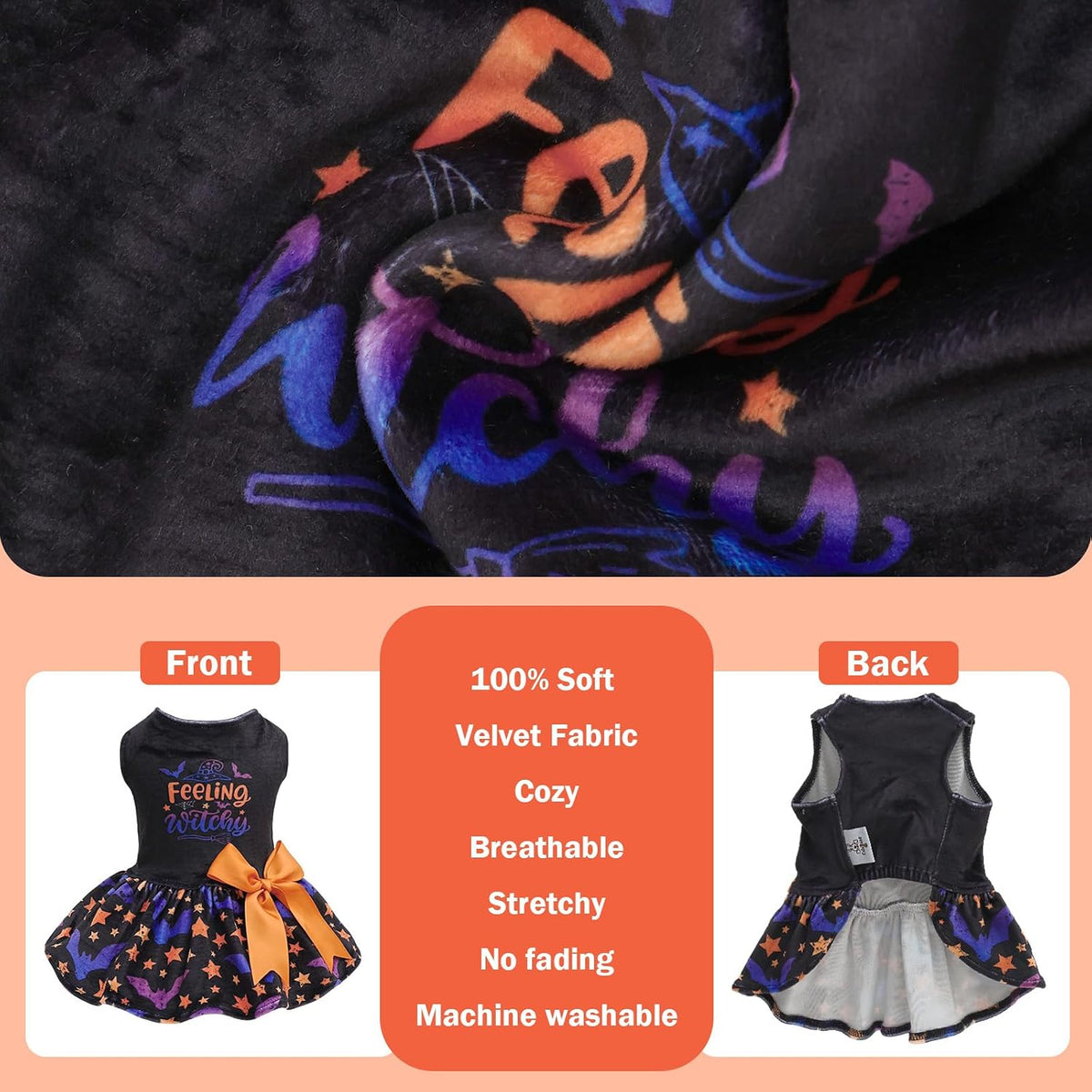 CuteBone Velvet Dog Dresses Halloween for Small Dogs, Stylish & Soft Fabric, Comfortable Fit for Everyday Wear, Perfect 
