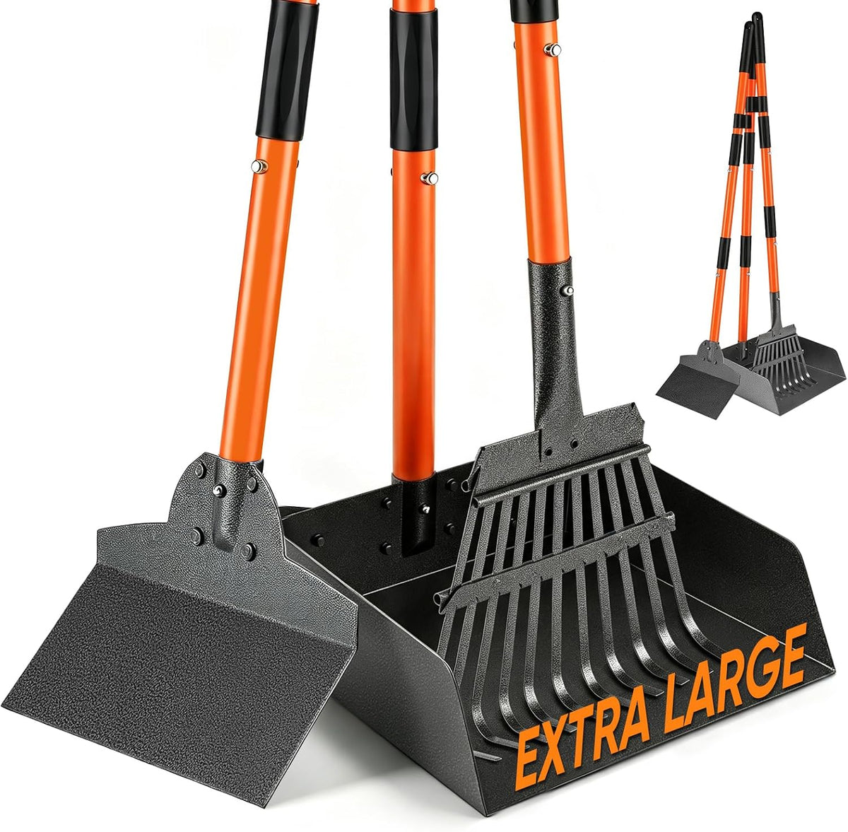 Pooper Scooper for Dogs, Stainless Steel Long Handle Rake Tray Spade Set