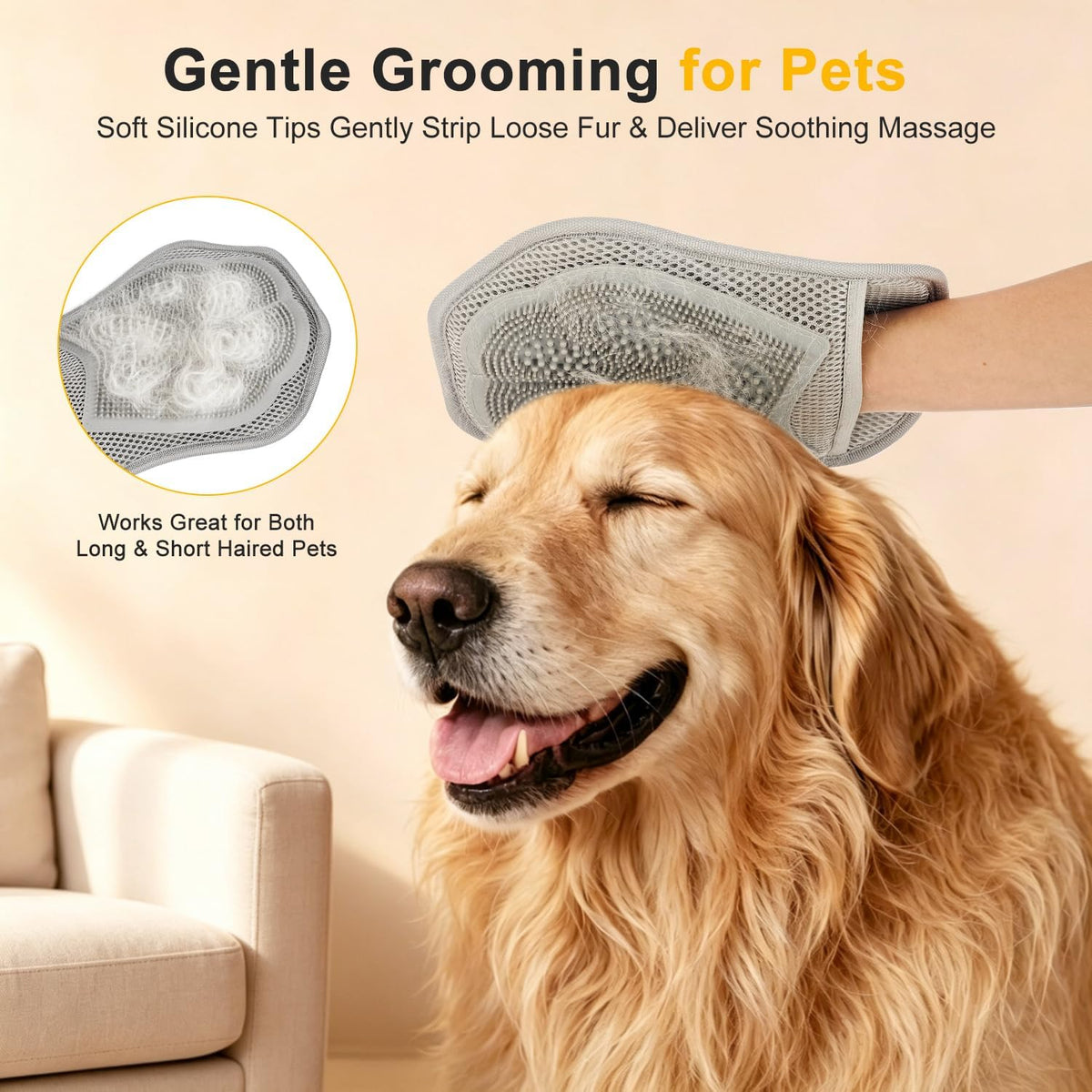 Pet Hair Remover Glove for Dogs & Cats, 2-in-1 Electrostatic Silicone Tips