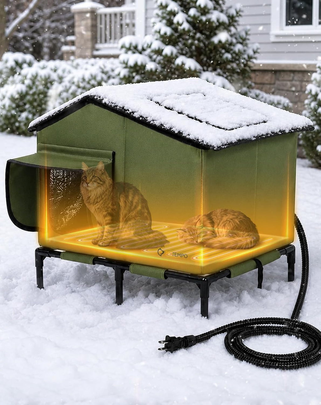 Heated Cat House for Outside Weatherproof in Winter, 16"x12"