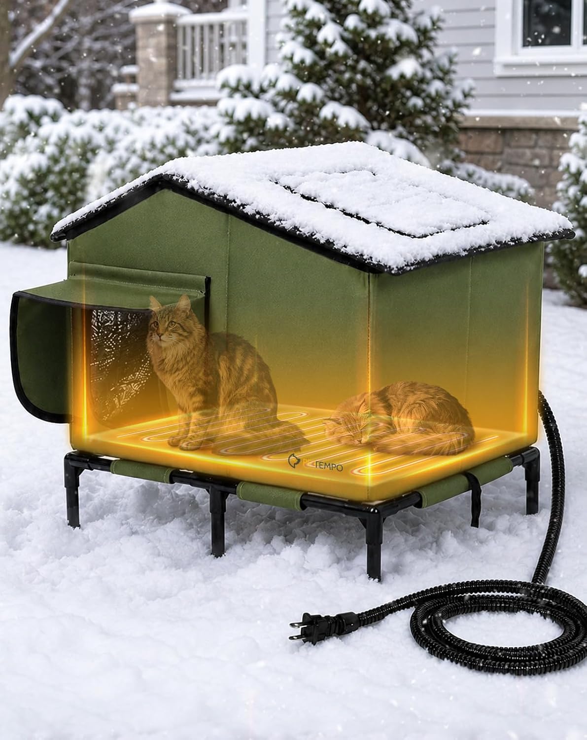 Heated Cat House for Outside Weatherproof in Winter, 16"x12"