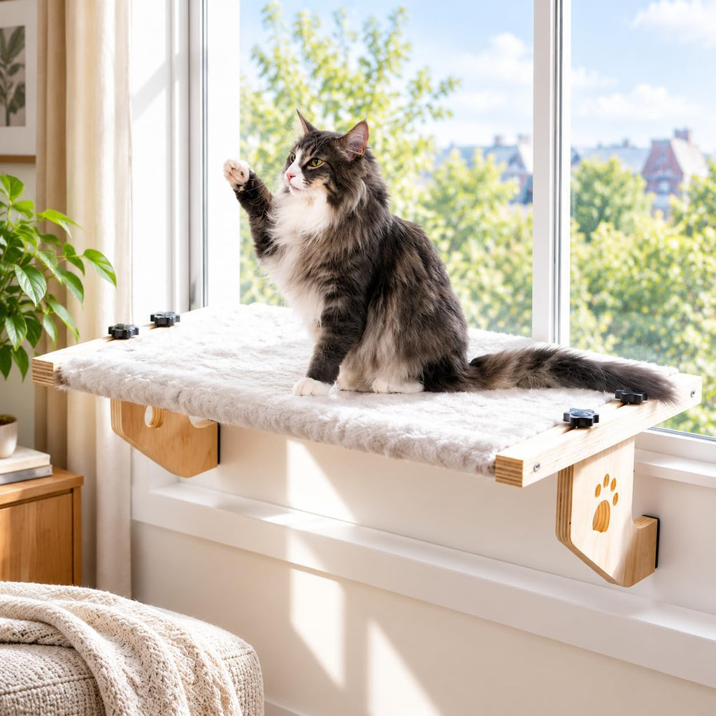 Cat Window Perch, Cordless Window Cat Bed for Indoor Cats, Holds 44 lbs